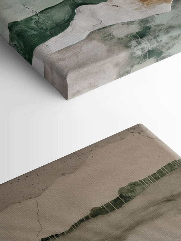 Painting of mountains and a crack in the wall