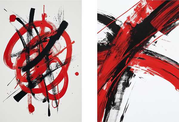Red and black paint on a white surface Red and black paint on a white surface
