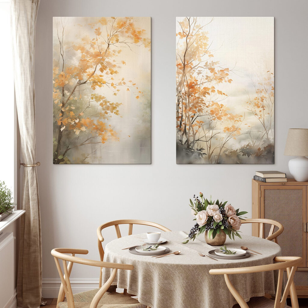 Painting of trees with yellow leaves Painting of trees with yellow leaves