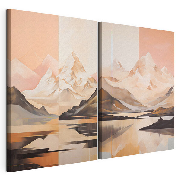 Painting of mountains and a lake Painting of mountains and a lake