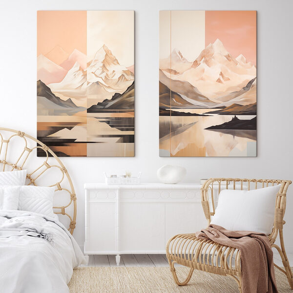 Painting of mountains and a lake Painting of mountains and a lake