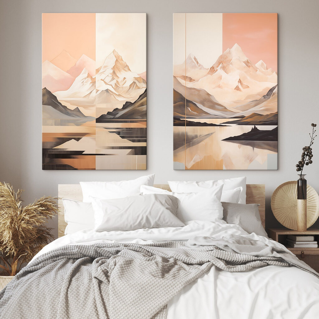 Painting of mountains and a lake Painting of mountains and a lake