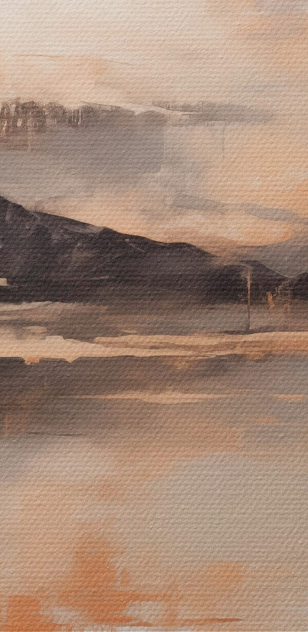Painting of mountains and a lake