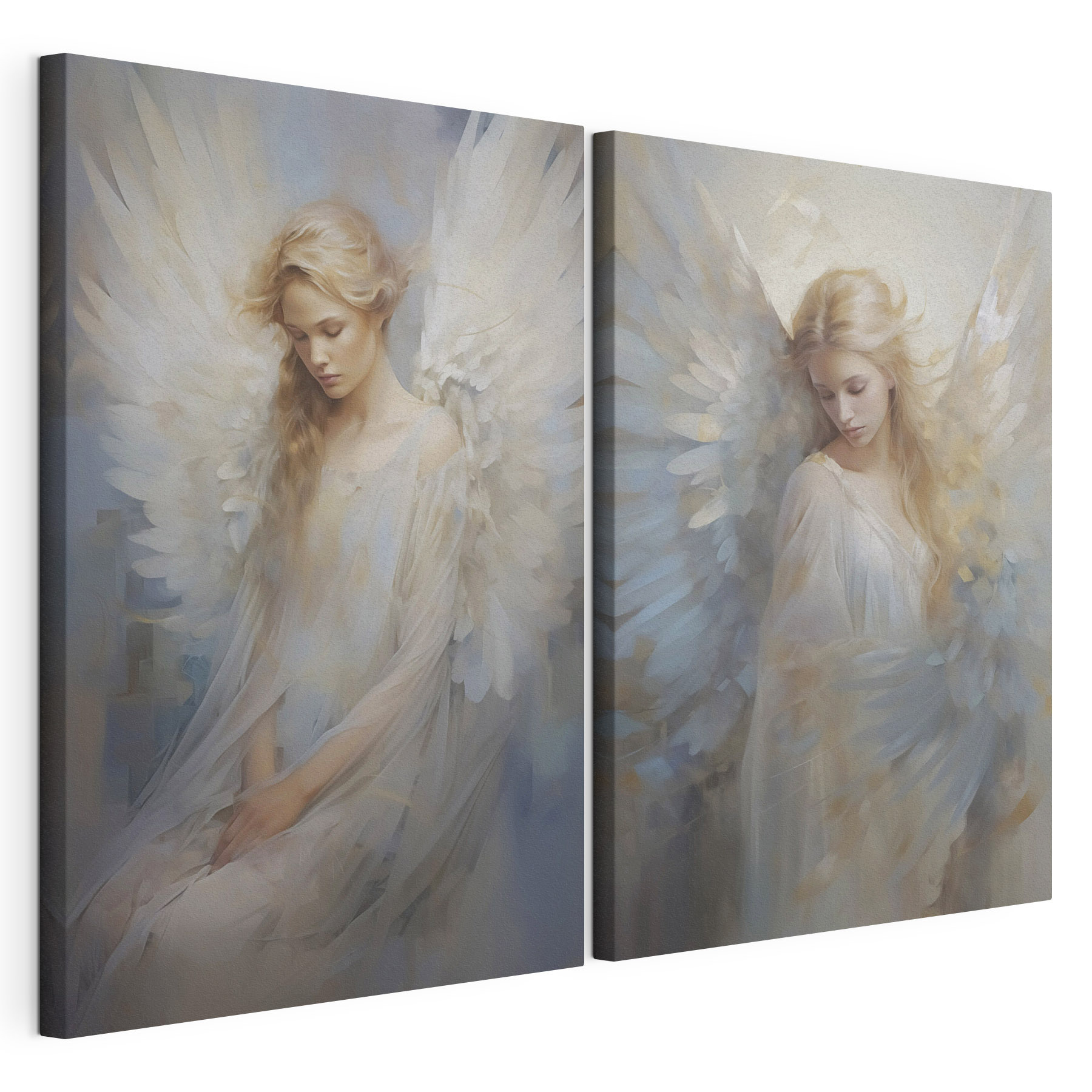 Woman with wings in a white dress