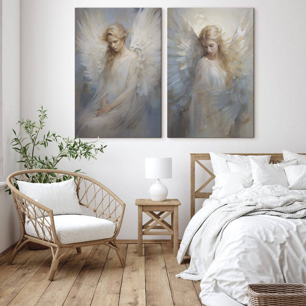 Woman with wings in a white dress