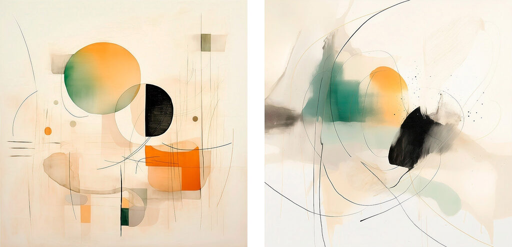 Two paintings of different shapes and colors Two paintings of different shapes and colors