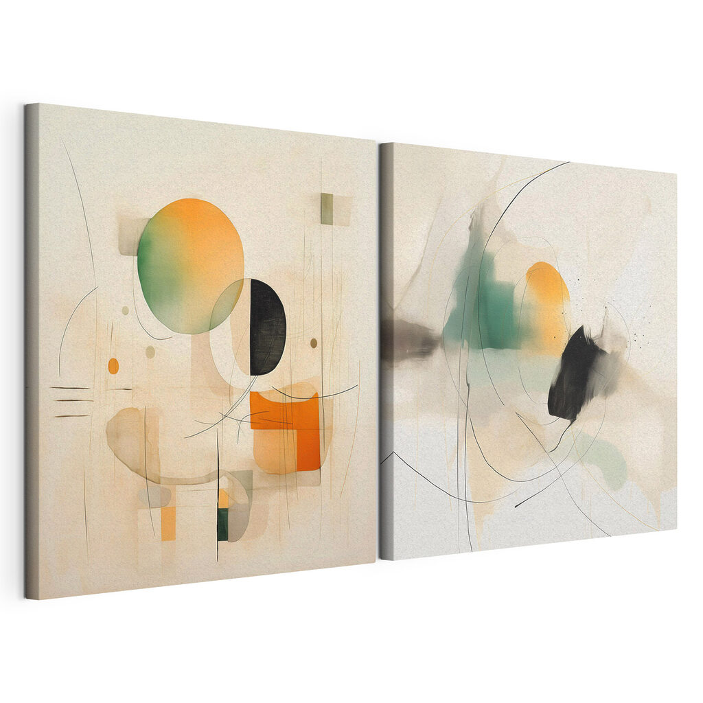 Two paintings of different shapes and colors Two paintings of different shapes and colors
