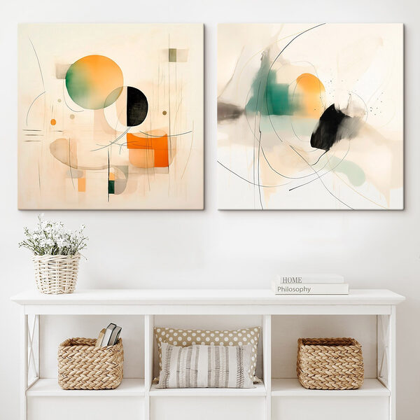 Two paintings of different shapes and colors Two paintings of different shapes and colors