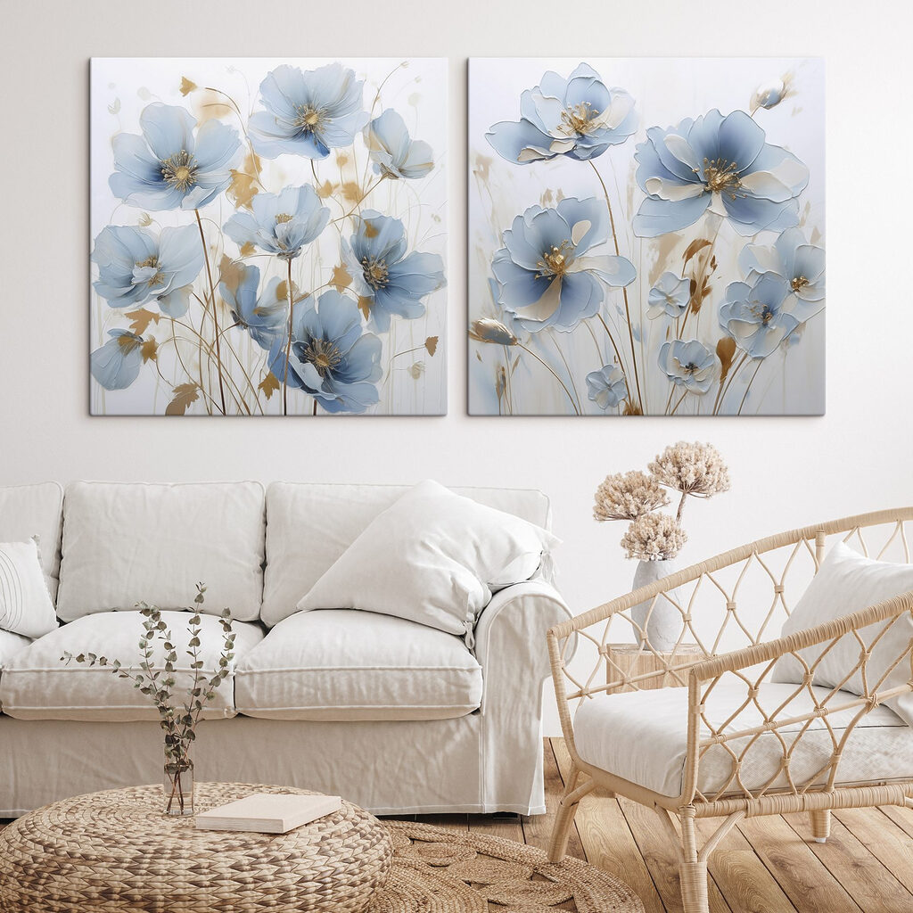 Painting of flowers on a white surface Painting of flowers on a white surface
