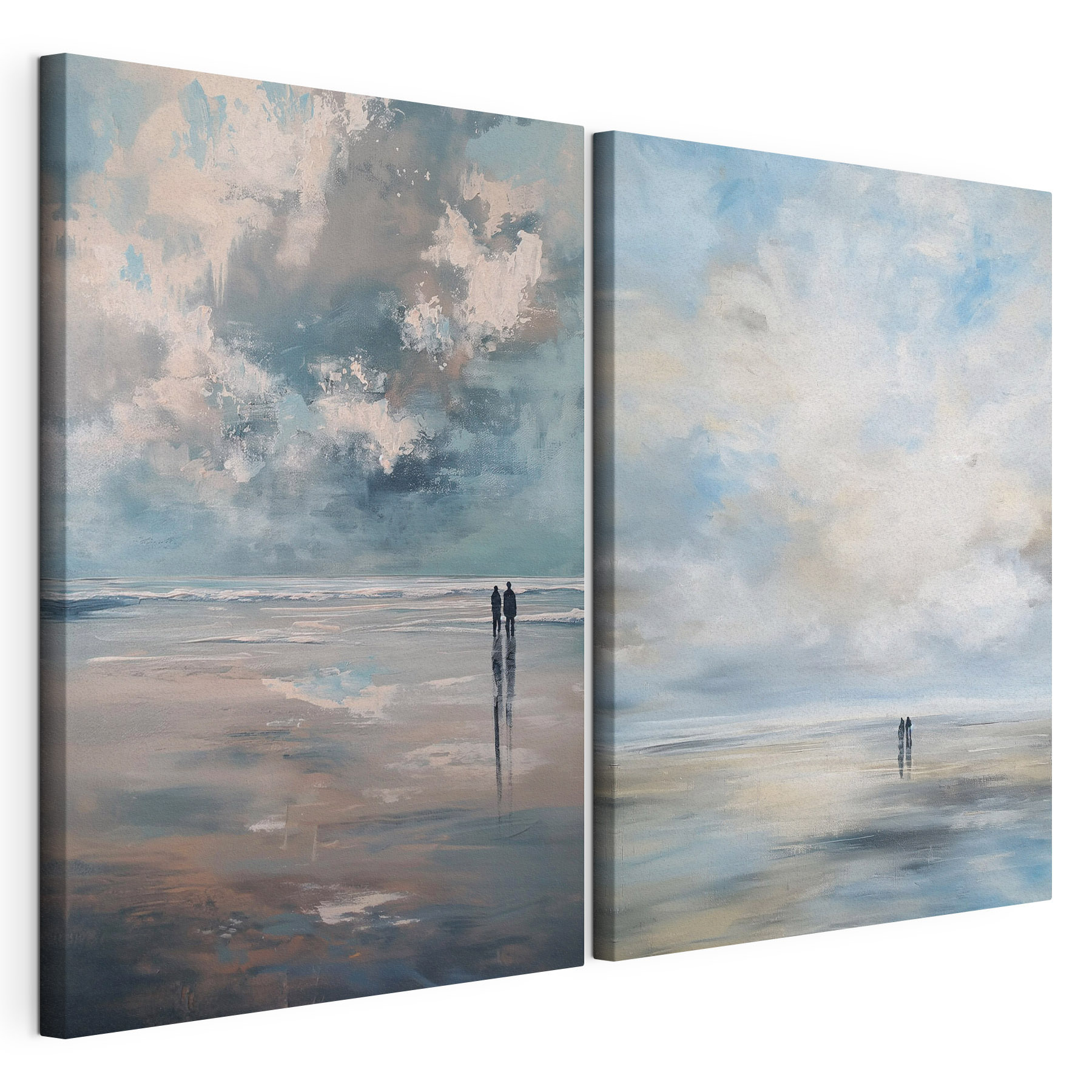 Painting of people walking on a beach Painting of people walking on a beach