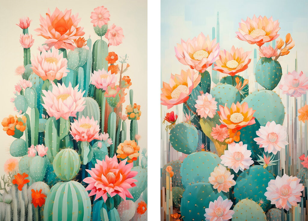 Painting of flowers and cactuses