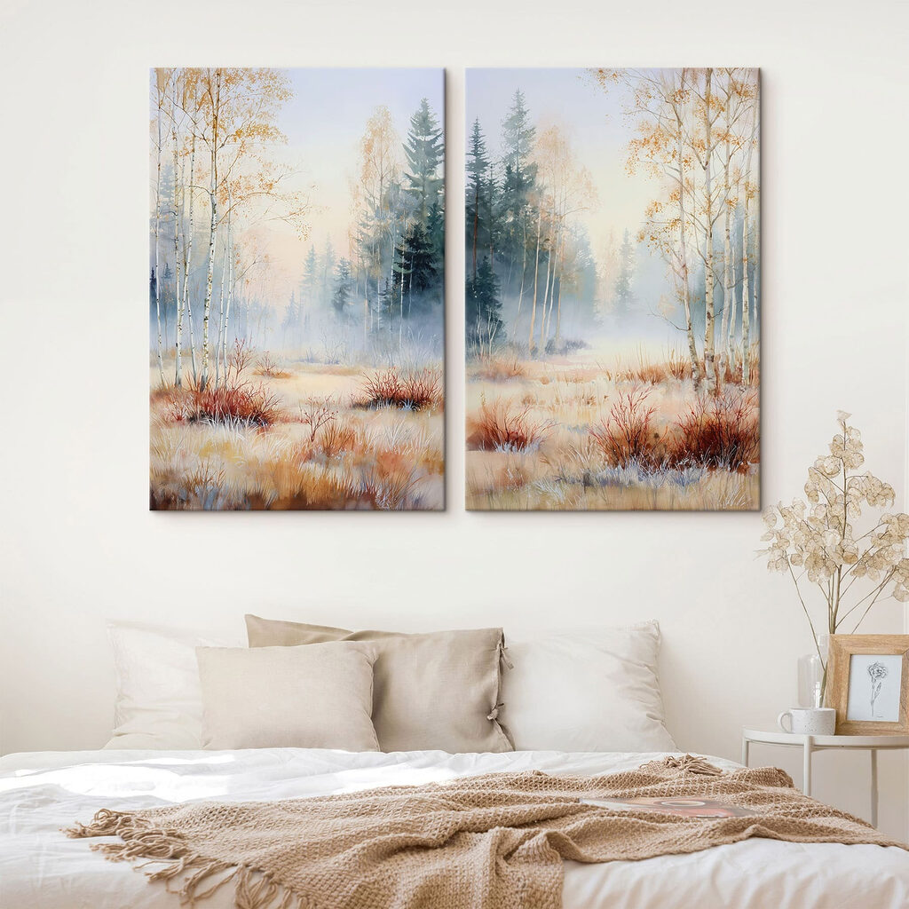 Painting of a forest with trees