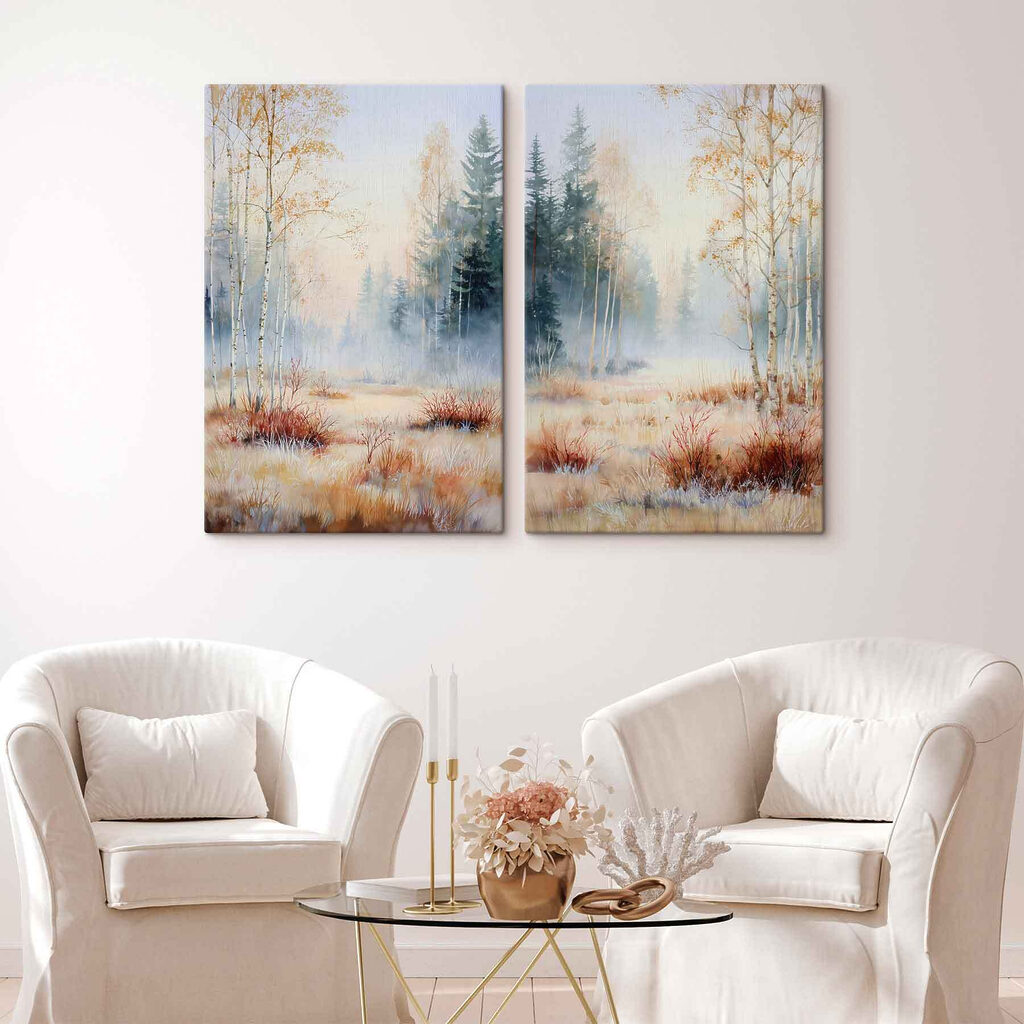 Painting of a forest with trees