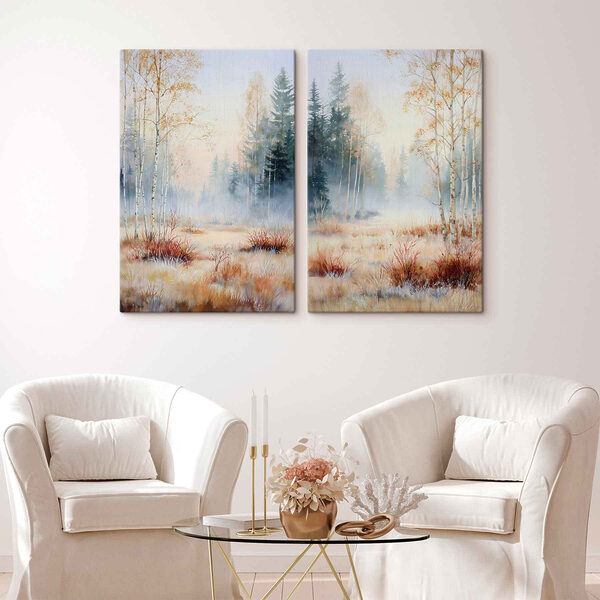 Painting of a forest with trees