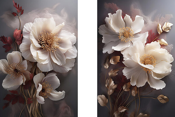 - Elegant blooms in gentle hues - Elegant blooms in gentle hues
