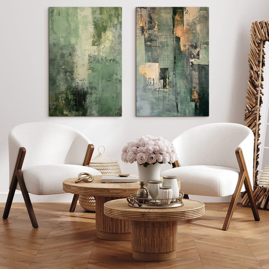 - Shades of green and abstract forms - Shades of green and abstract forms