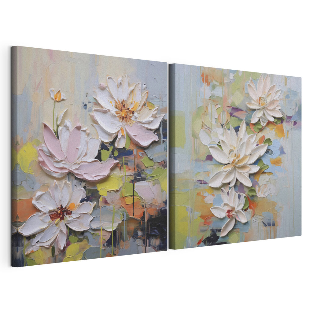 - Elegant blooms in soft pastel hues - Elegant blooms in soft pastel hues
