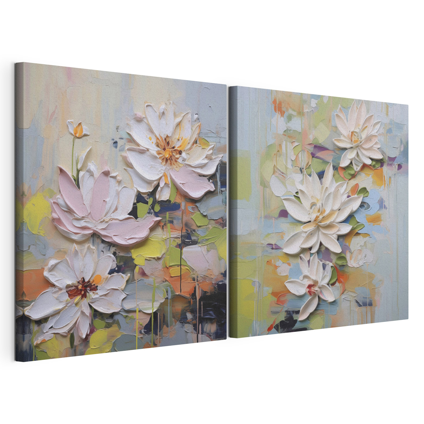 - Elegant blooms in soft pastel hues - Elegant blooms in soft pastel hues