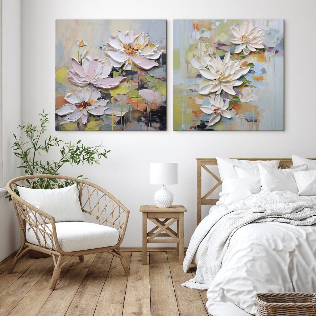 - Elegant blooms in soft pastel hues - Elegant blooms in soft pastel hues