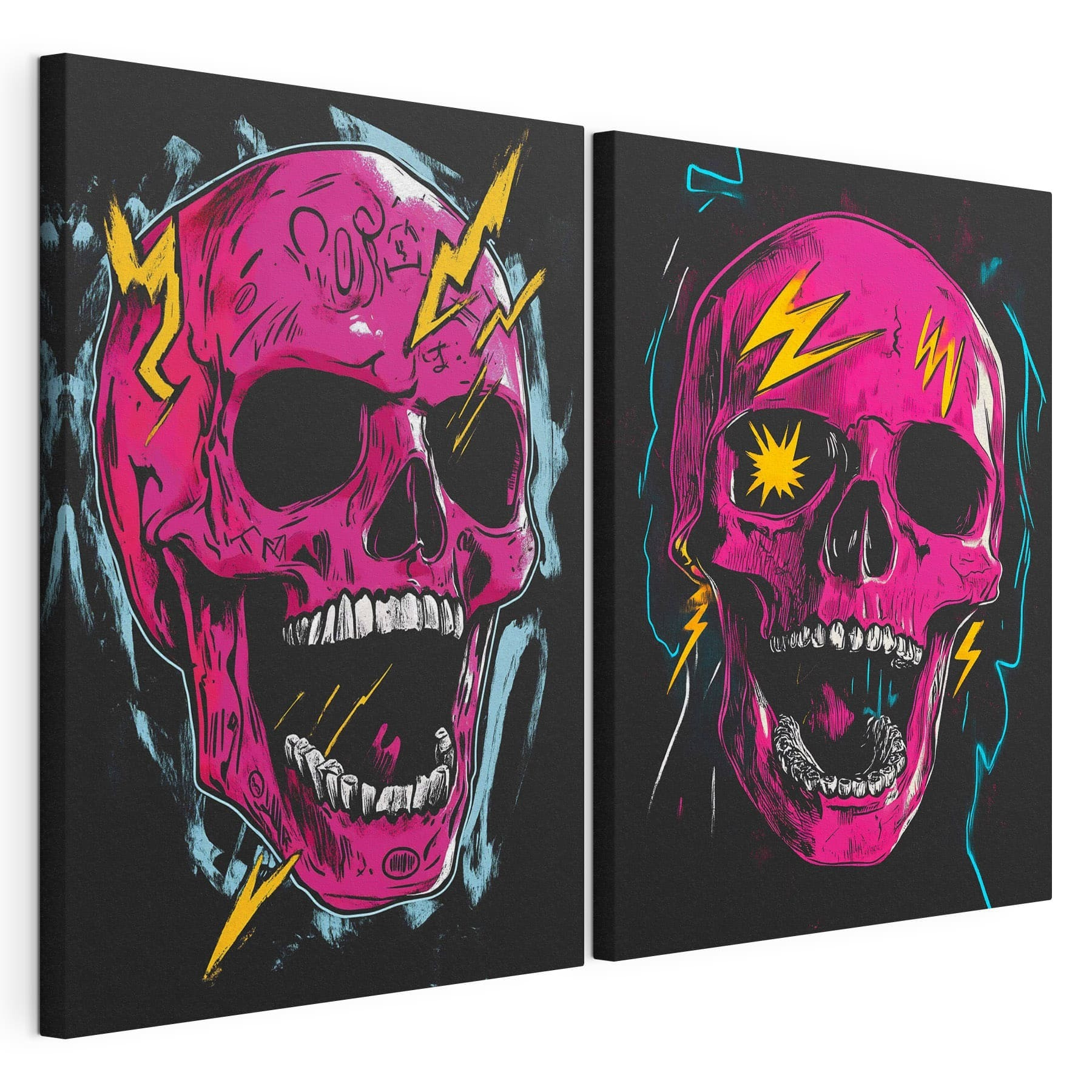 Collage of a pink skull with lightning bolts Collage of a pink skull with lightning bolts