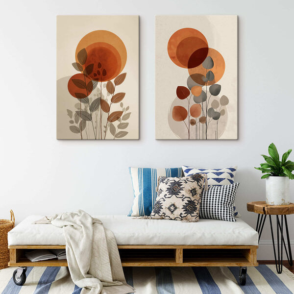 - Vibrant circles with leafy accents - Vibrant circles with leafy accents