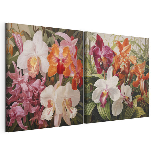 Modulárna potlač na plátne Pestré orchidey v žiarivej expozícii