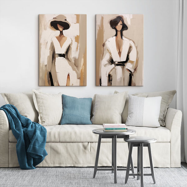 Two paintings of a woman in white Two paintings of a woman in white