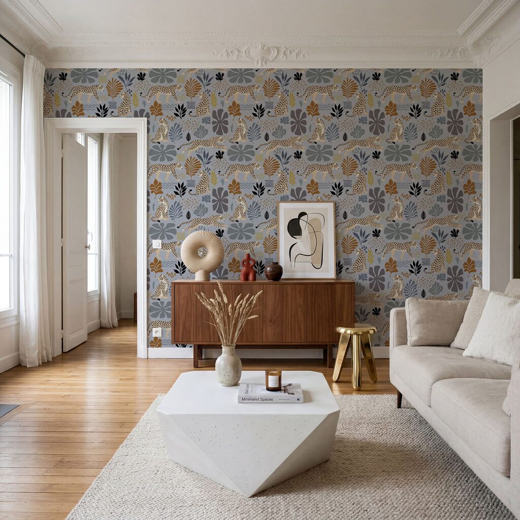 Vzor s leopardmi a rastlinami Vzor s leopardmi a rastlinami