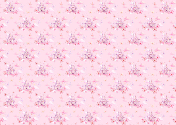 Pink background with pink clouds and butterflies