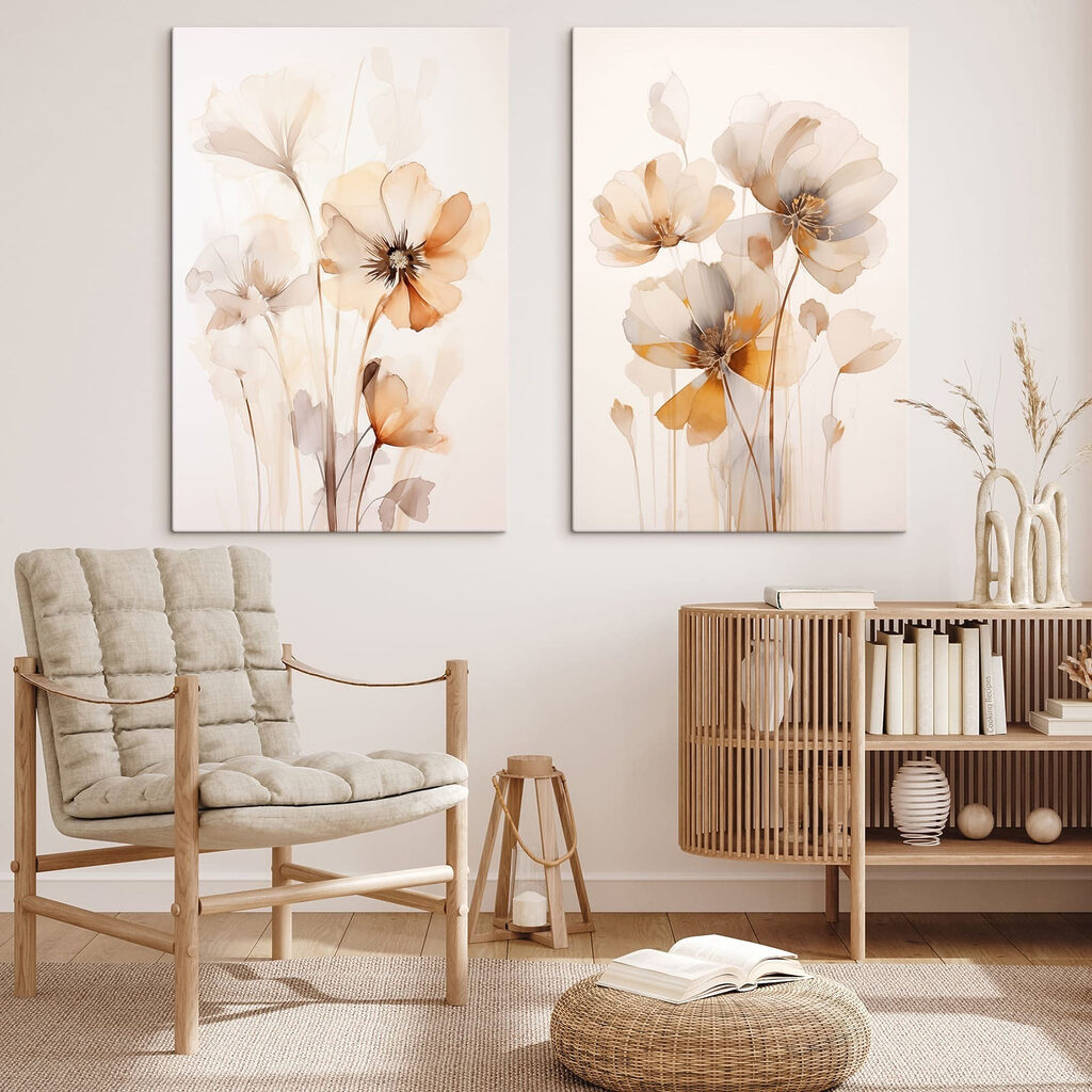 Painting of flowers on a white surface Painting of flowers on a white surface