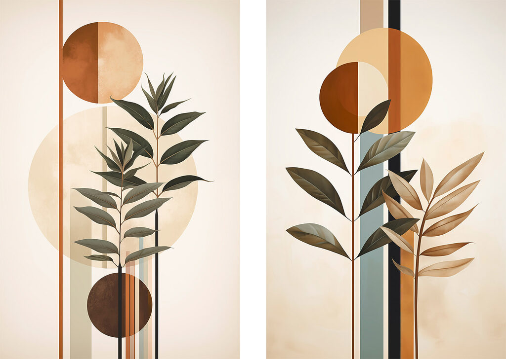 Two images of plants and circles Two images of plants and circles