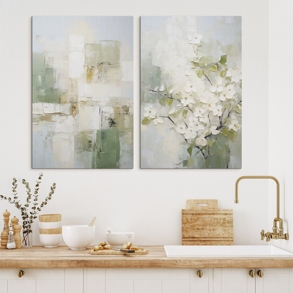 Painting of a tree with white flowers Painting of a tree with white flowers