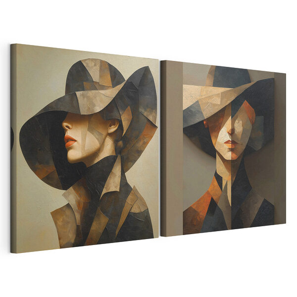 Koláž z obrazu ženy v klobúku Modulárna potlač na plátne Koláž z obrazu ženy v klobúku