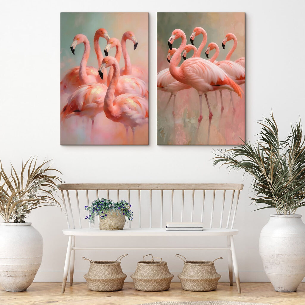 Group of flamingos standing together Group of flamingos standing together