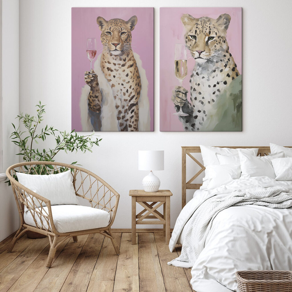 Painting of a cheetah holding a glass of wine Painting of a cheetah holding a glass of wine