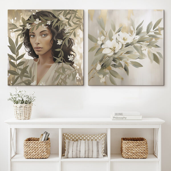Painting of a woman with flowers Painting of a woman with flowers