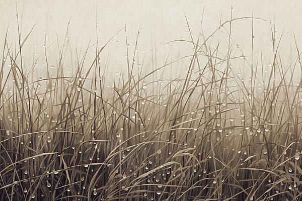 Gentle raindrops on soft grass