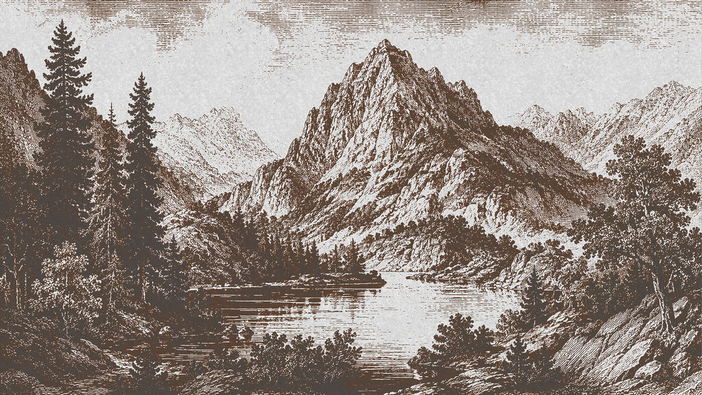 Mountain range with trees and a lake