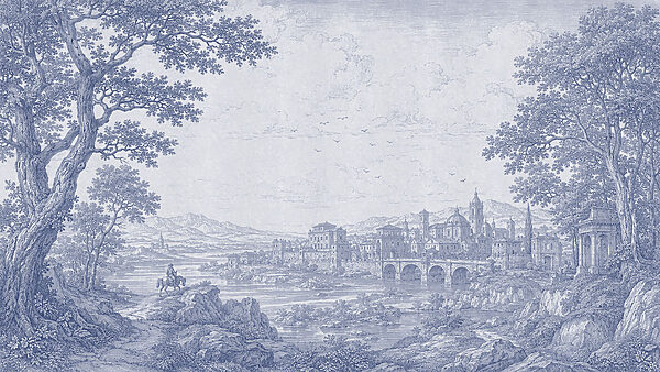 Drawing of a city and a river Drawing of a city and a river