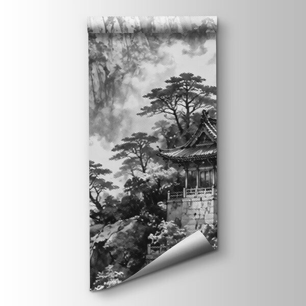 Painting of a building on a mountain Painting of a building on a mountain
