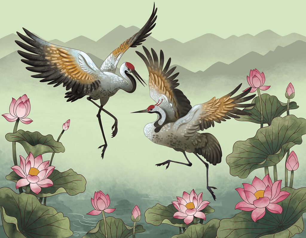 Couple of cranes in flight Couple of cranes in flight