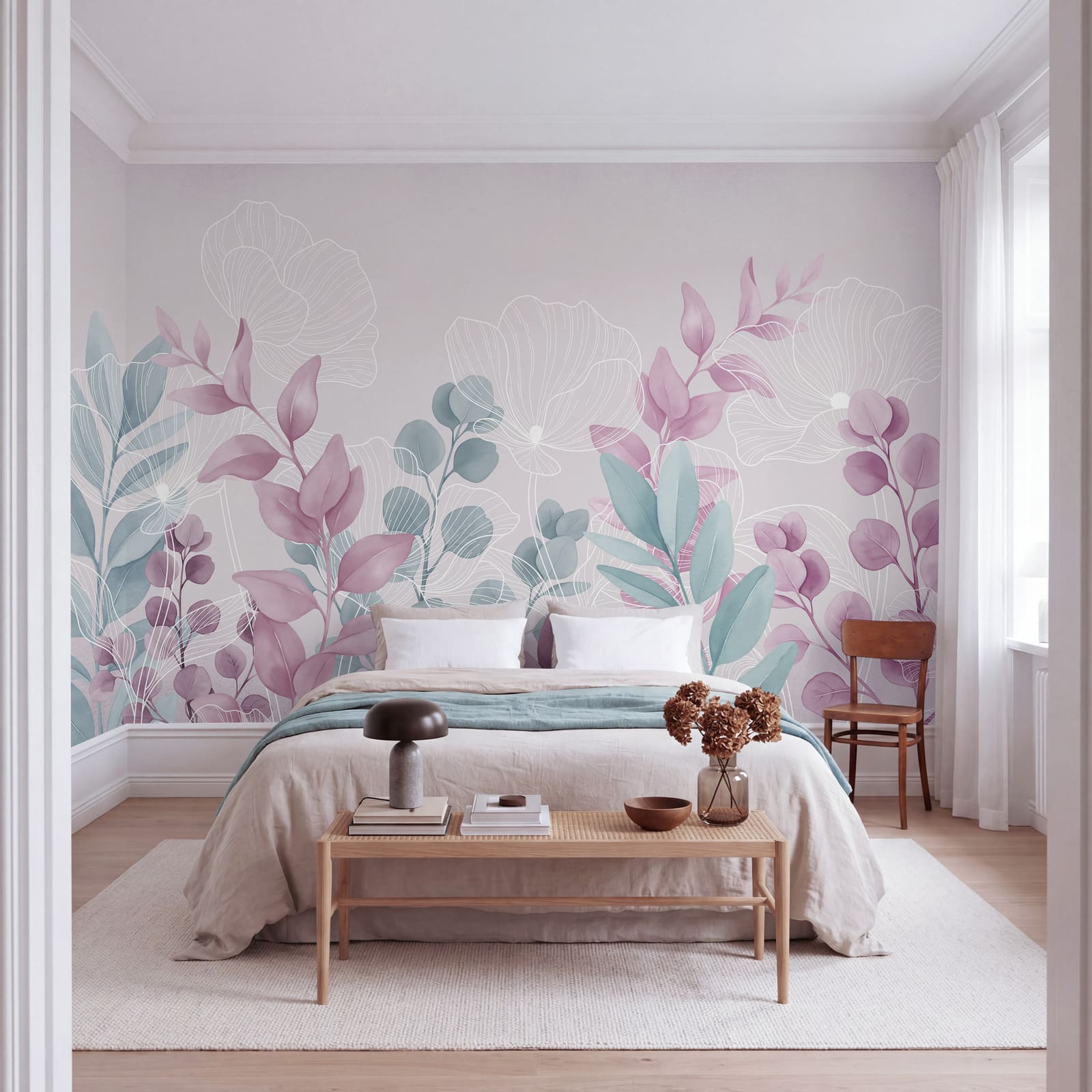 Pokojná botanická ilustrácia v pastelových farbách
