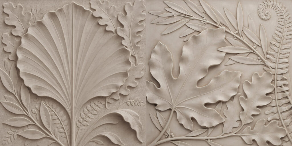 Stone carving of leaves and branches Stone carving of leaves and branches