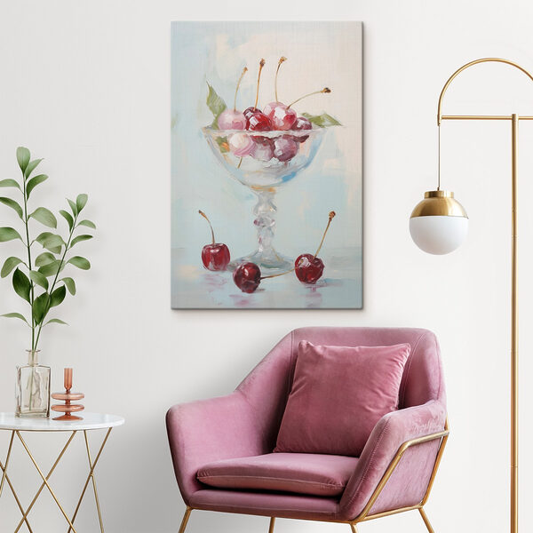 Painting of cherries in a glass Painting of cherries in a glass