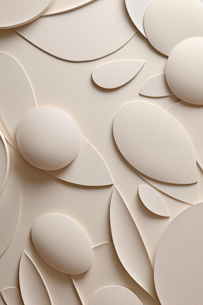 White and beige background with circles and leaves