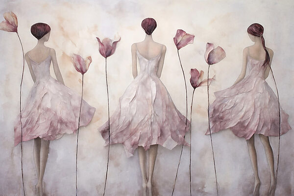 Painting of a woman in a dress with flowers