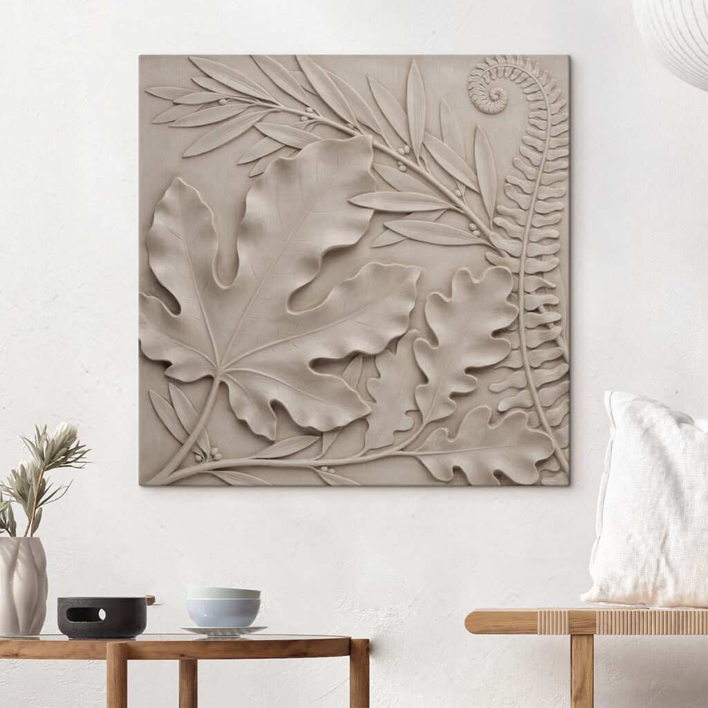 Stone carving of leaves and fern Stone carving of leaves and fern