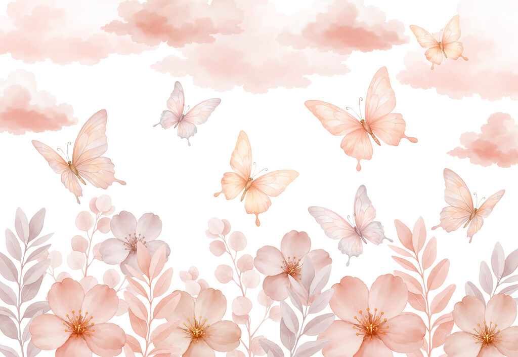 Butterflies flying over flowers
