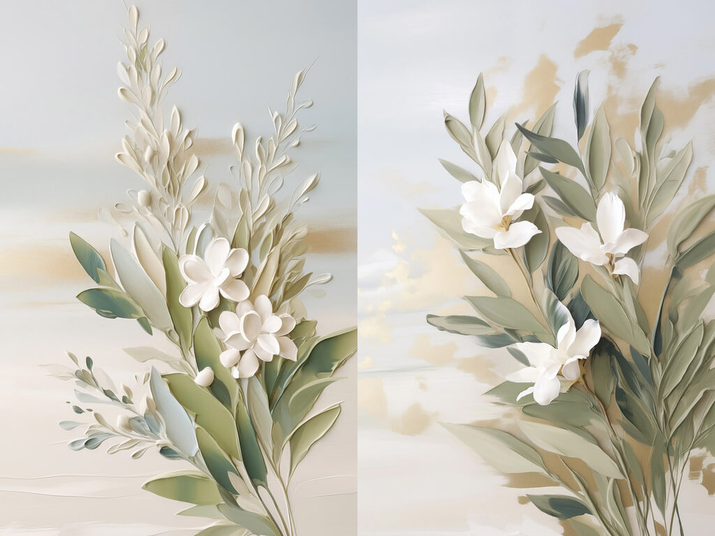 Painting of flowers and leaves