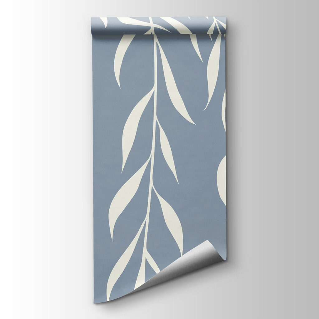 White leaves on a blue background